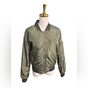 Olive Green Bomber Jacket - Women's Lightweight Flight Jacket